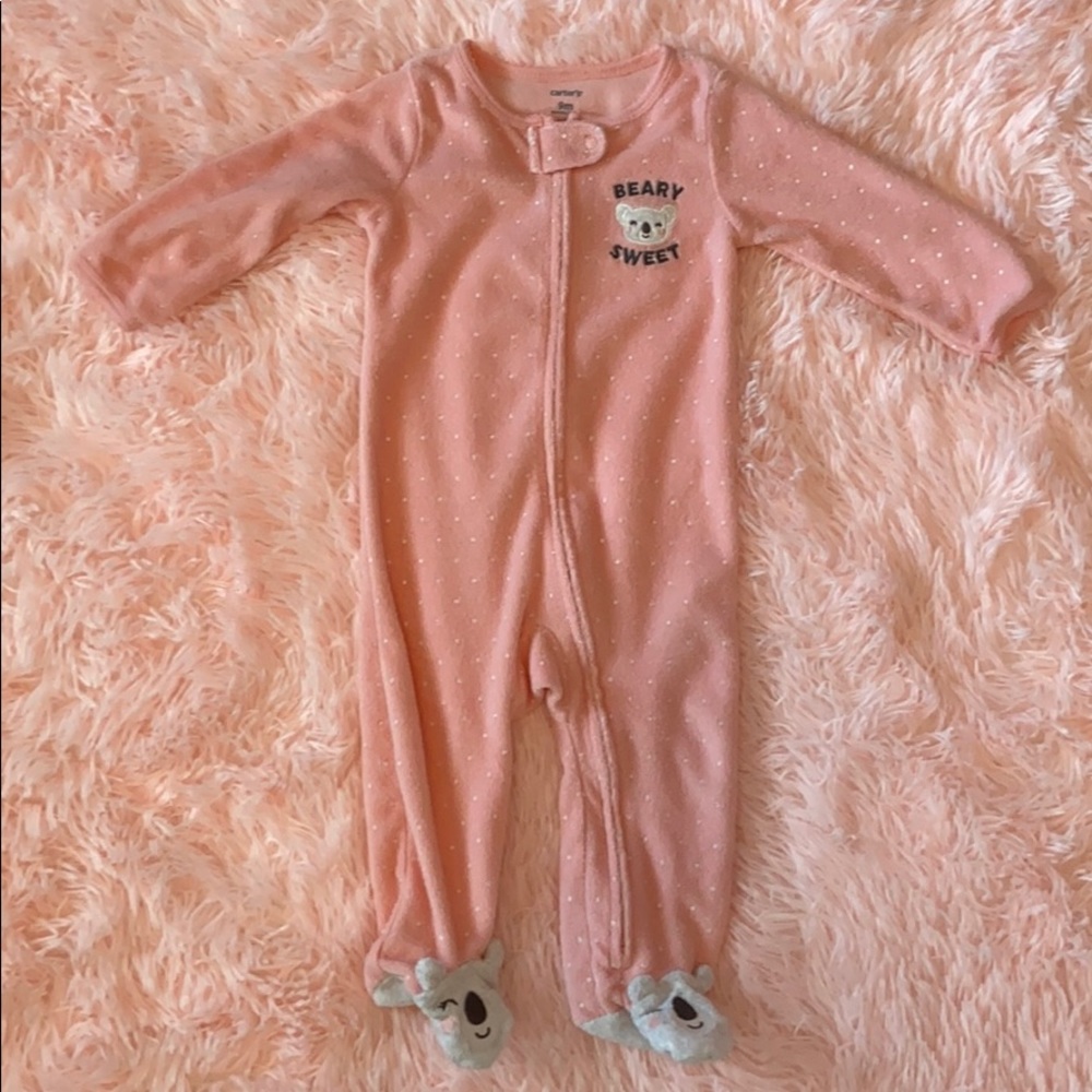 Polka dot terry cloth koala footed pajamas (9M)
